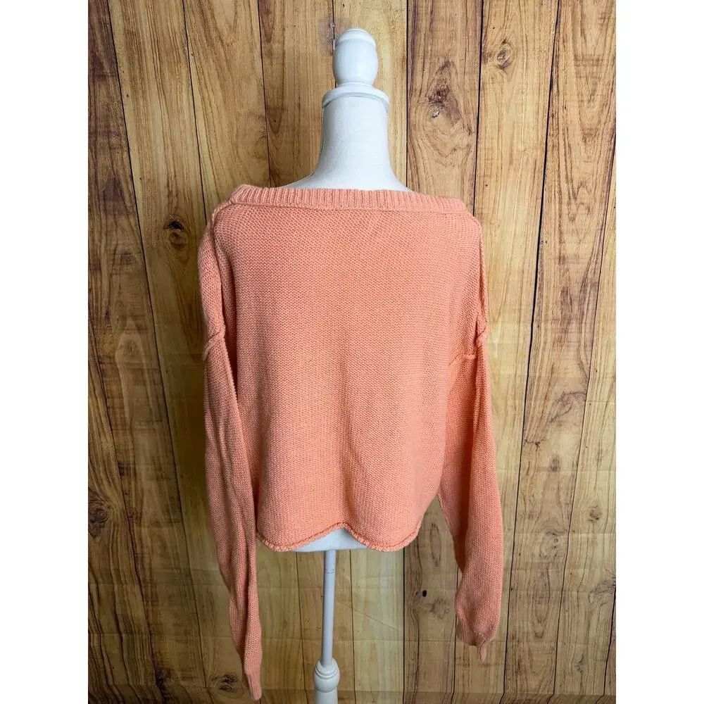Free People Oversized Knit Boxy Peach Pullover Sweater Women's Size L